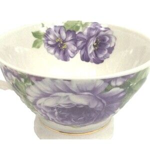 Grace's Teaware Cup Fine Ceramic Large Purple Floral Flowers Footed Gold Trim